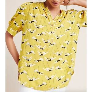 Anthropologie Blouse Emily Isabella Womens Small Vneck Trapeze yellow top sz S